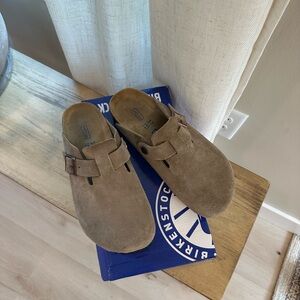 Suede Birkenstock clogs